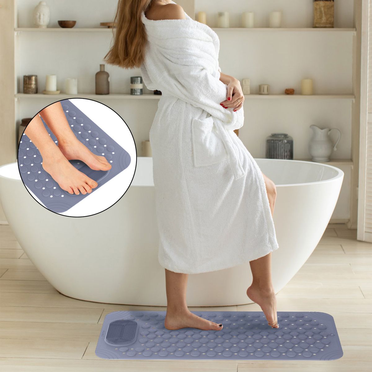 AIZO - Tapete Antideslizante Bañera Ducha 36x69cm Ventosas y Agujeros Seguros