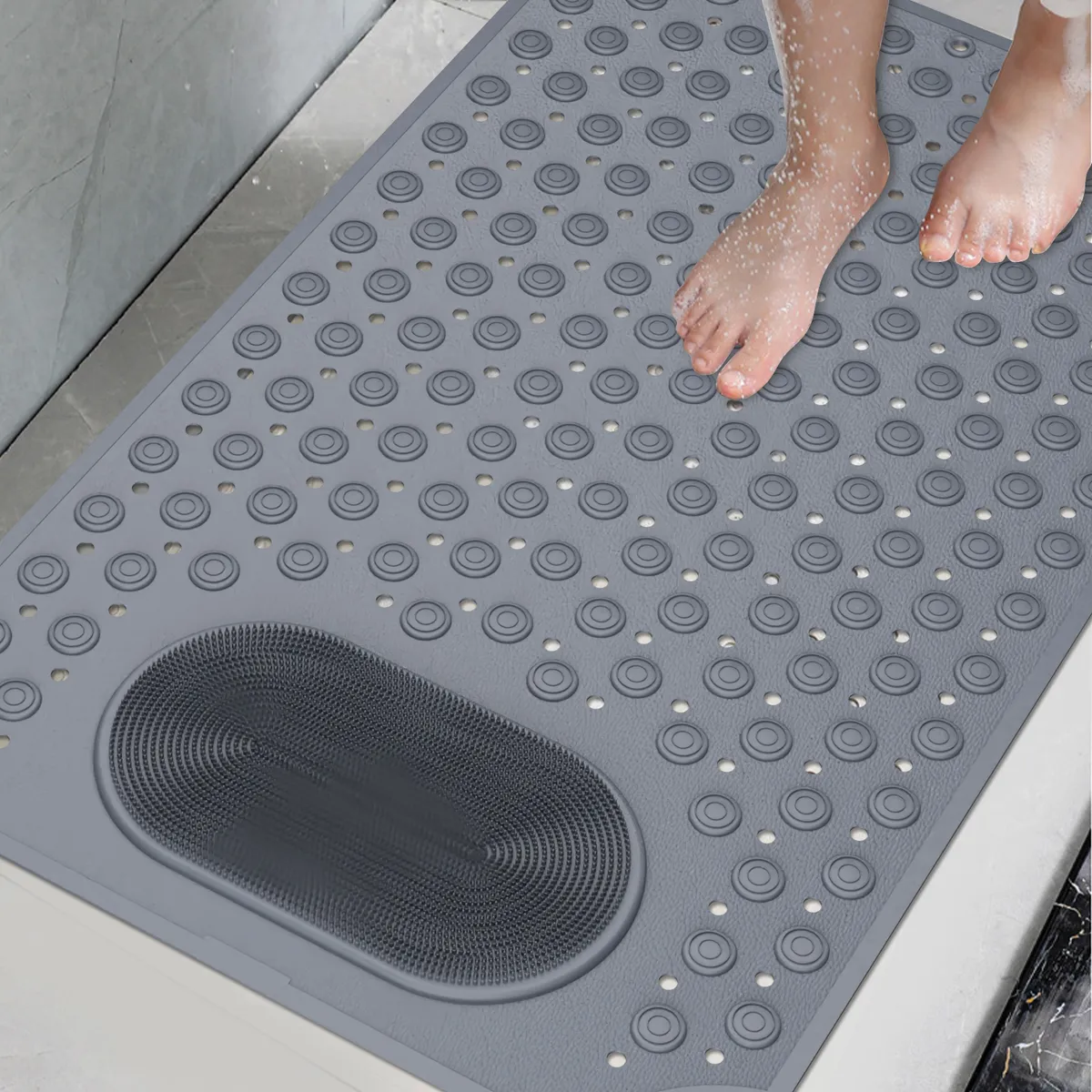 AIZO - 50×80cm Gris Goma Antideslizante Para Piso De Ducha Tina Baño