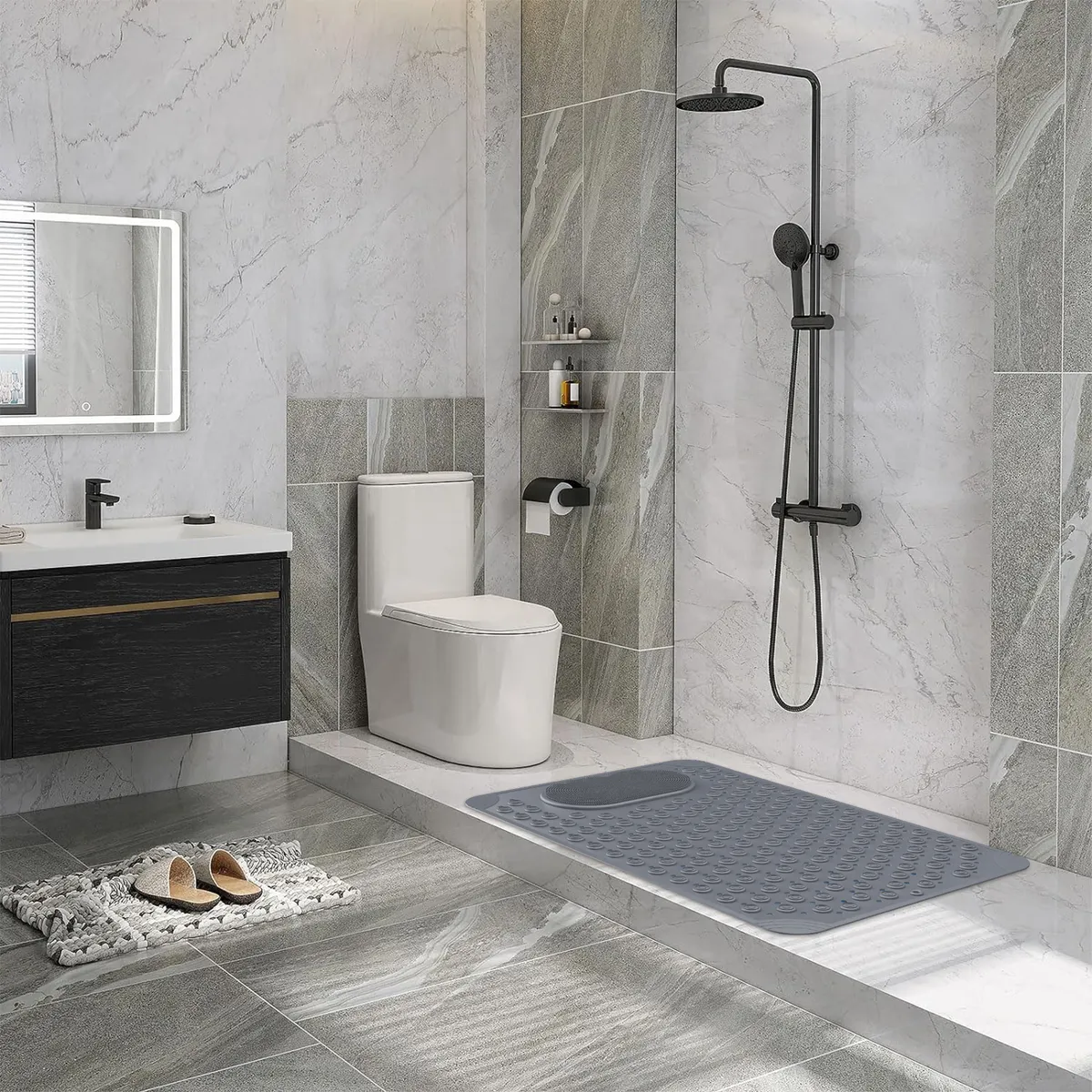AIZO - 50×80cm Gris Goma Antideslizante Para Piso De Ducha Tina Baño