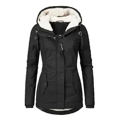 TIOZONEY - Abrigo con capucha de Algodón para mujer - Negro