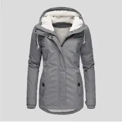 TIOZONEY - Abrigo con capucha de Algodón para mujer - Gris