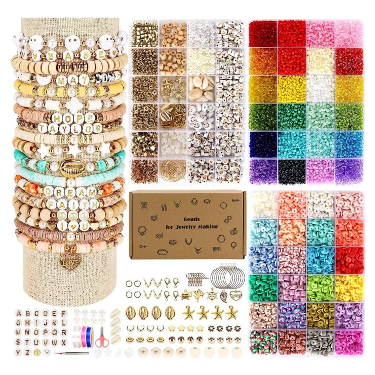 SLOWTON - Juego De Cuentas 48 Colores Y Letra 10500 Kit Hacer Pulseras