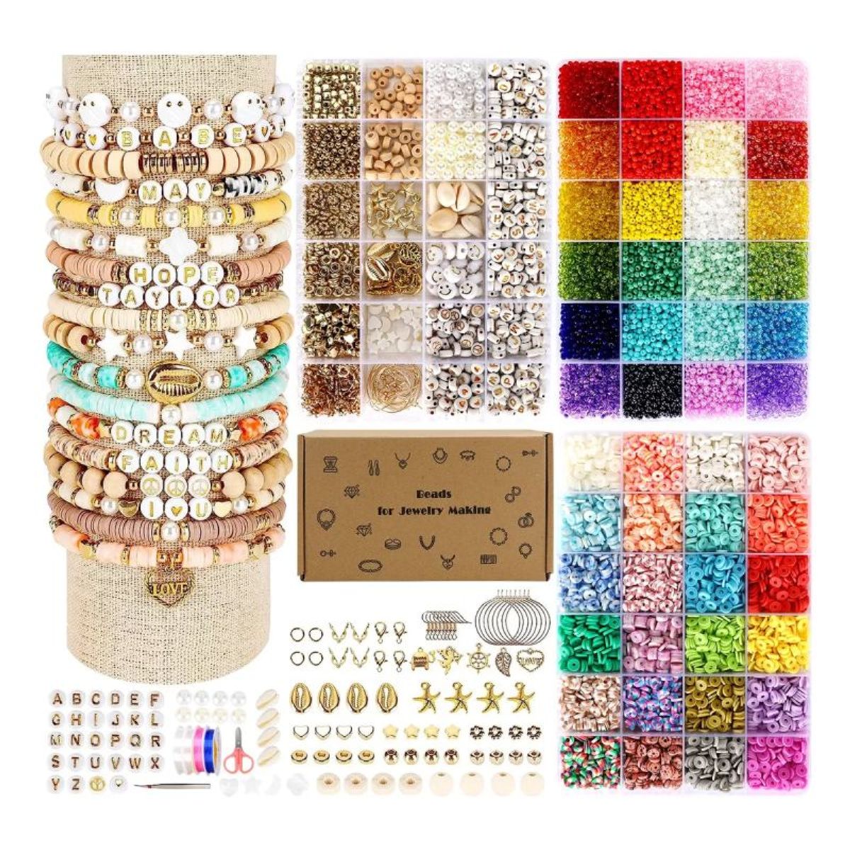 SLOWTON - Juego De Cuentas 48 Colores Y Letra 10500 Kit Hacer Pulseras