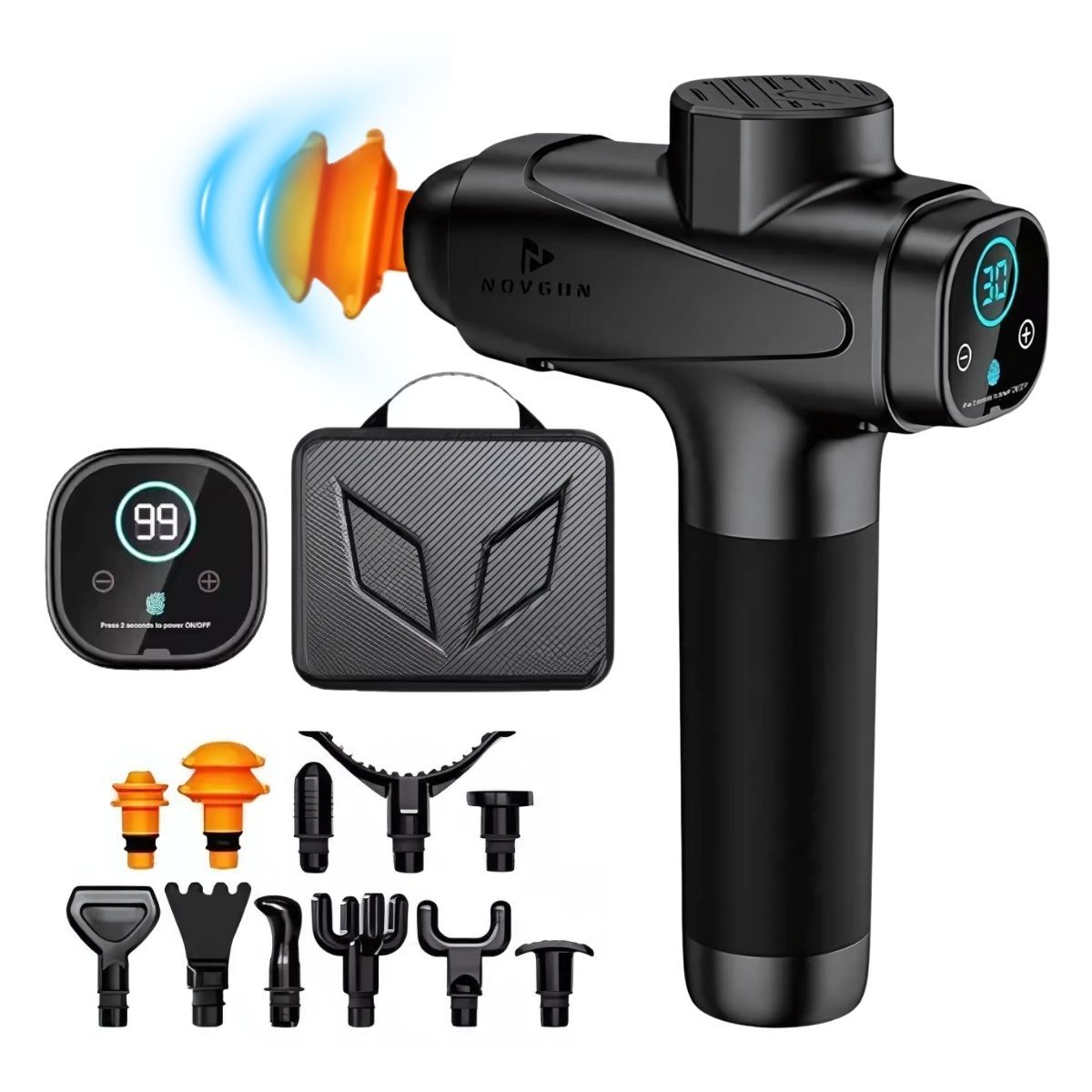 NOVYSTOR - Pistola de Masajes Descontracturante Gun Kine + 11 Cabezales