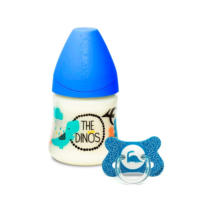 SUAVINEX - PACK MAMADERA SILICONA 150ML + CHUPETE ANATÓMICO +4-18M AZUL