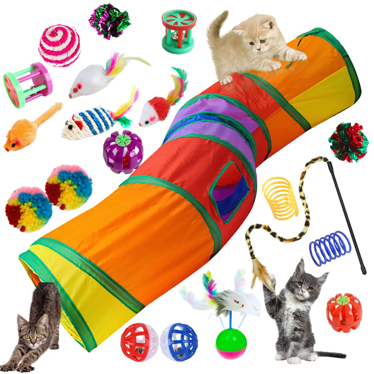 GENERICO - Juguetes Para Gato 20 Piezas Pluma Varita Bola Túnel Ratones