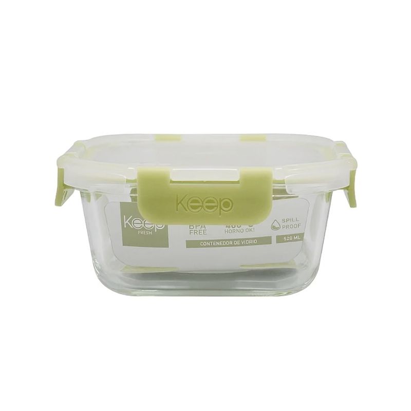 KEEP - HERMETICO CUADRADO 520ML GLASS KEEP VERDE