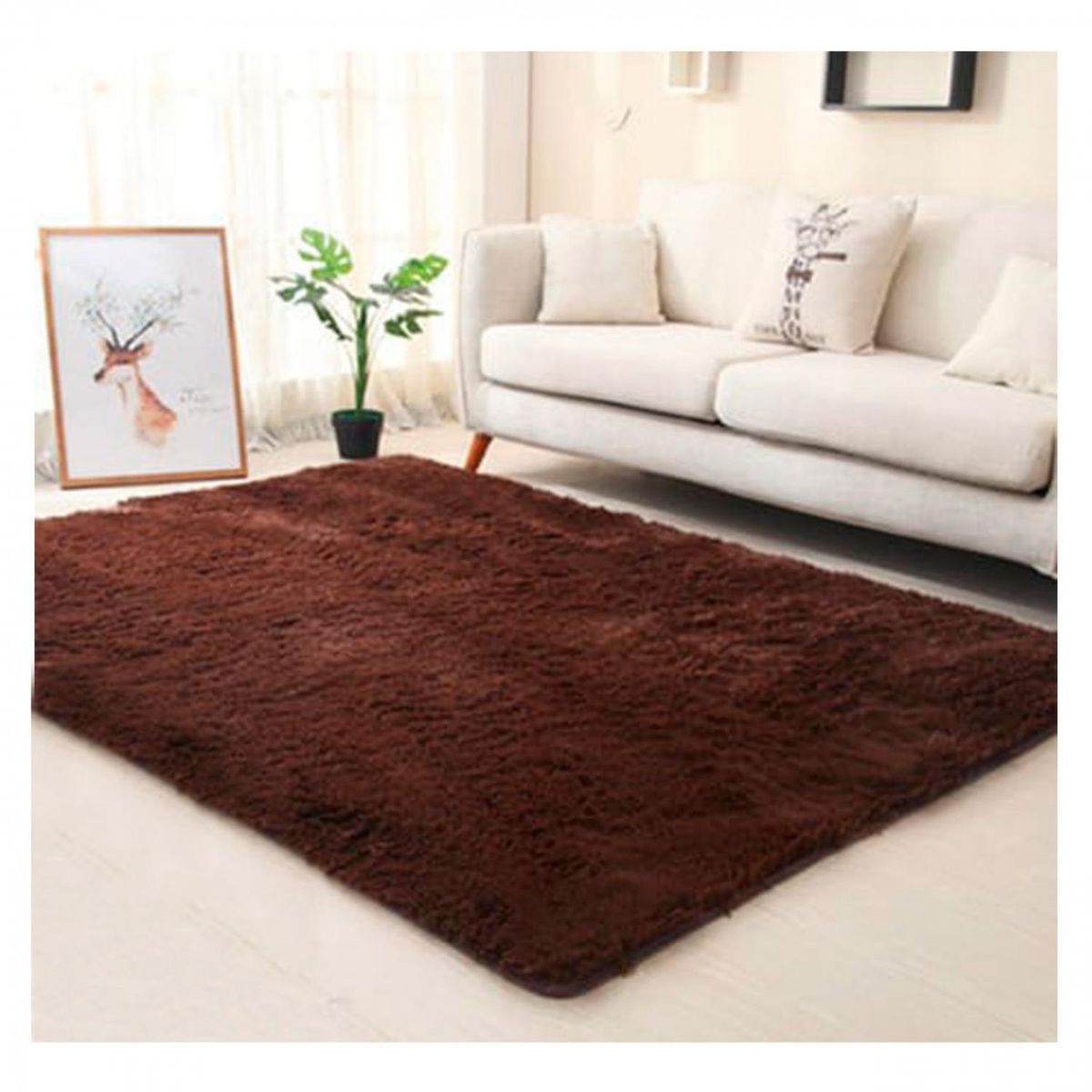 GENERICO - Alfombra Peluda Suave Decorativa Hogar Oficina 180x200 Marrón