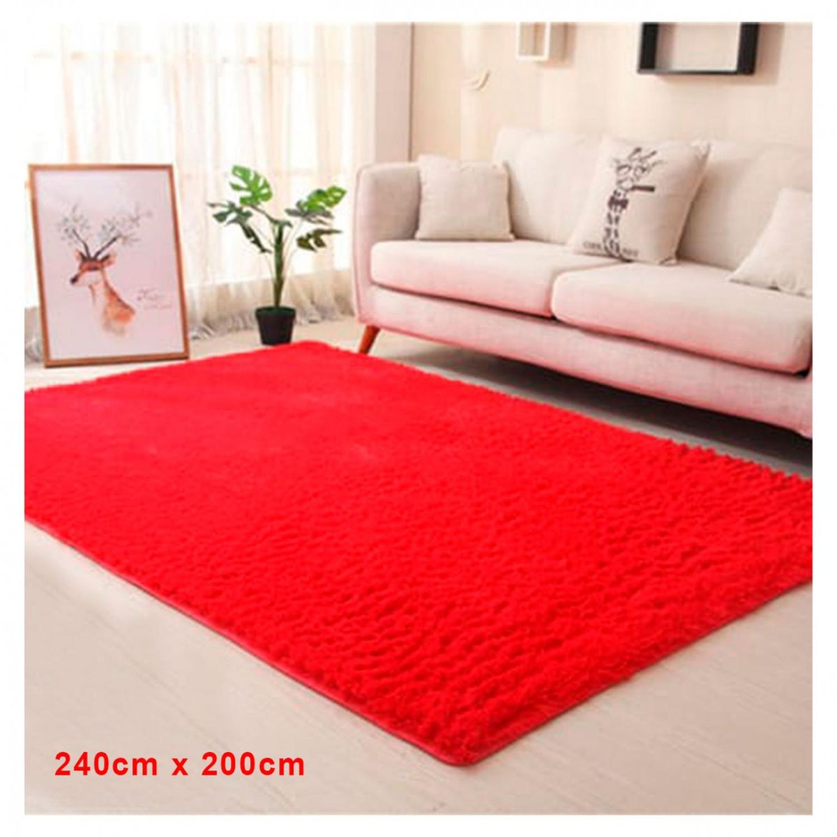 GENERICO - Alfombra Peluda Suave Decorativa Hogar Oficina 200x240 Rojo