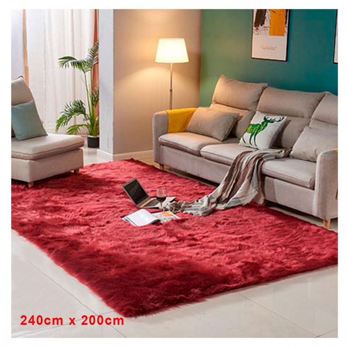 GENERICO - Alfombra Peluda Suave Decorativa Hogar Oficina 200x240 Burdeo