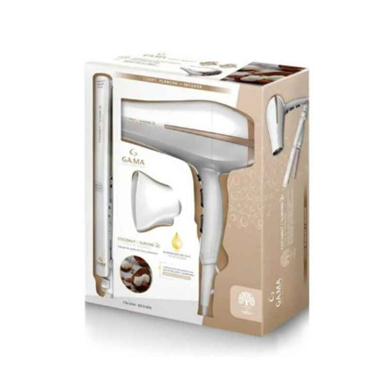 GAMA - SET SECADOR BORADW + ALISADOR ELEGANCE LED GAMA COCONUT ST