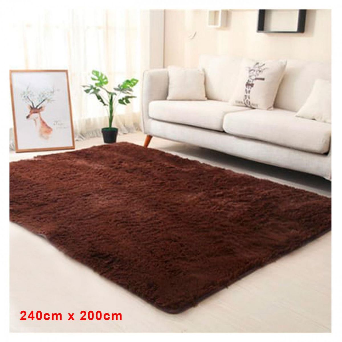 GENERICO - Alfombra Peluda Suave Decorativa Hogar Oficina 200x240 Marrón