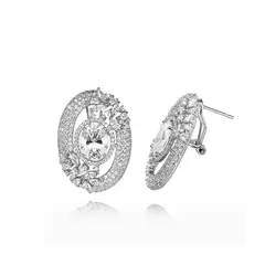 VANE COLLECTION - Aros mujer fino aloria baño oro y rodio pave circones broche omega