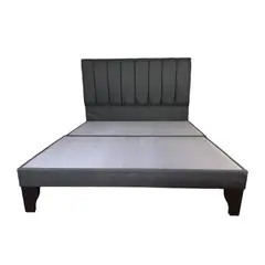 FLOBAL - Cama Europea 2 Plazas Base Dividida + Respaldo Fanjas Marengo