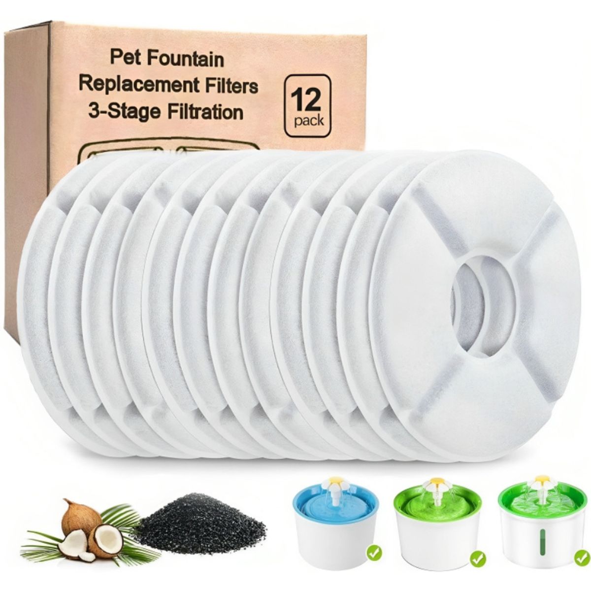 GENERICO - Pack 12 Filtros Bebedero Fuente Agua Eléctrico Gato Perro