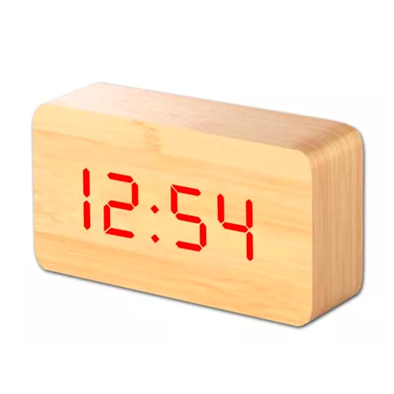 GENERICO - Reloj Luz Led Digital Despertador A Pilas Y Usb Imita Madera