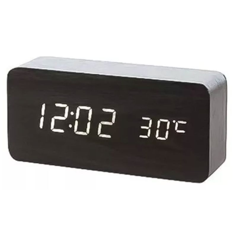 GENERICO - Reloj Despertador Digital De Madera Luz Lcd Pilas Y Usb