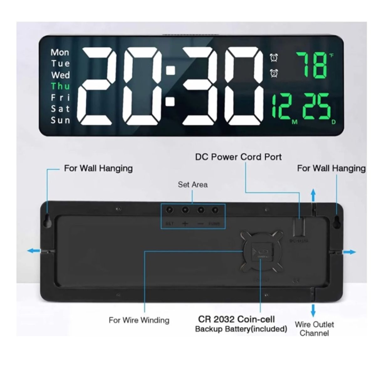 GENERICO - Reloj Despertador Digital De Madera Luz Lcd Pilas Y Usb