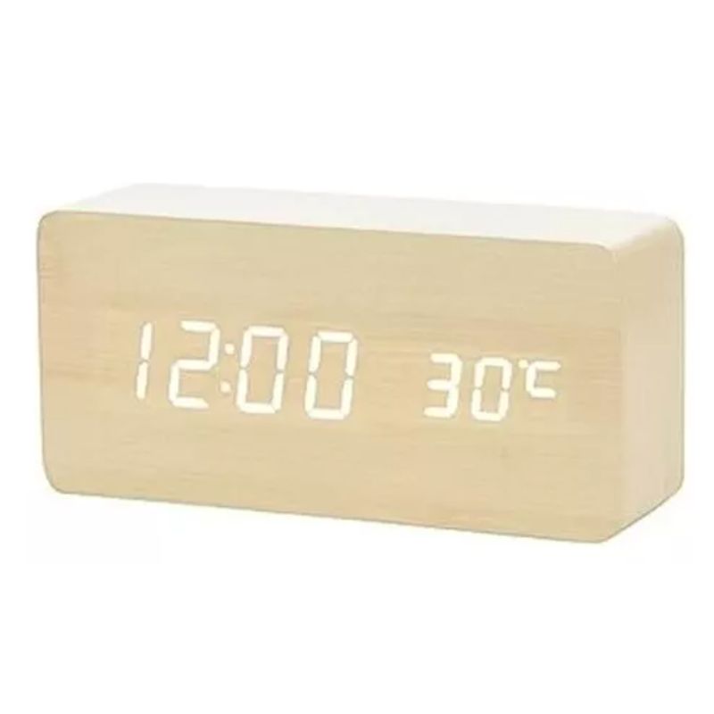 GENERICO - Reloj Despertador Digital De Madera Luz Lcd Pilas Y Usb