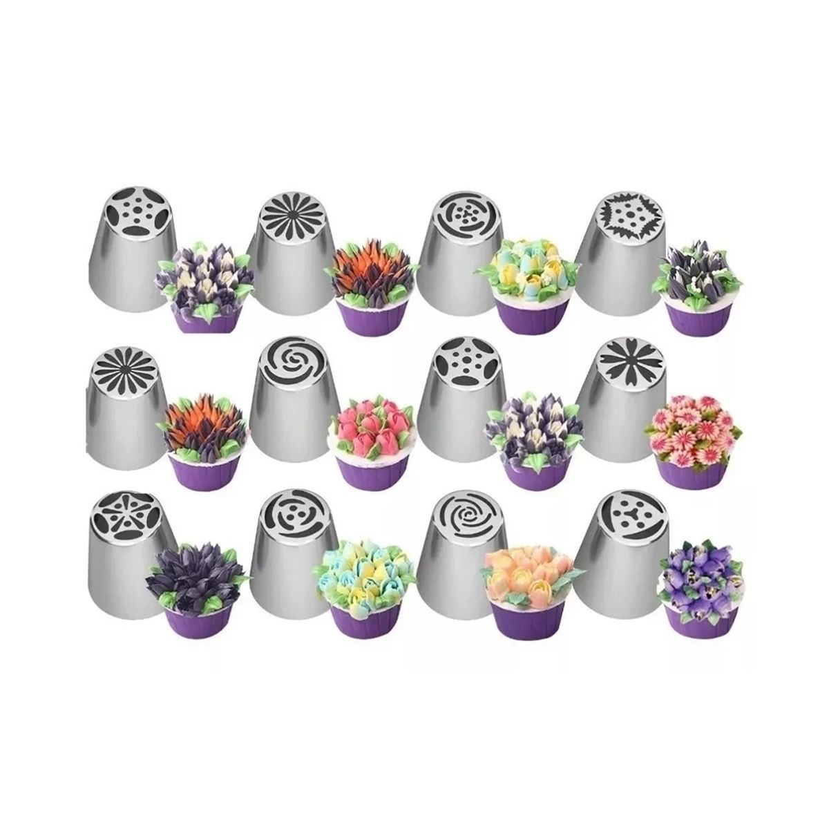 GENERICO - Pack 12 Boquillas Rusas Pasteleras Boquilla Reposteria Acero