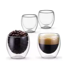 GENERICO - Taza Cafe 4 Vasos Vidrio Mug Doble Pared Térmica Reforzada