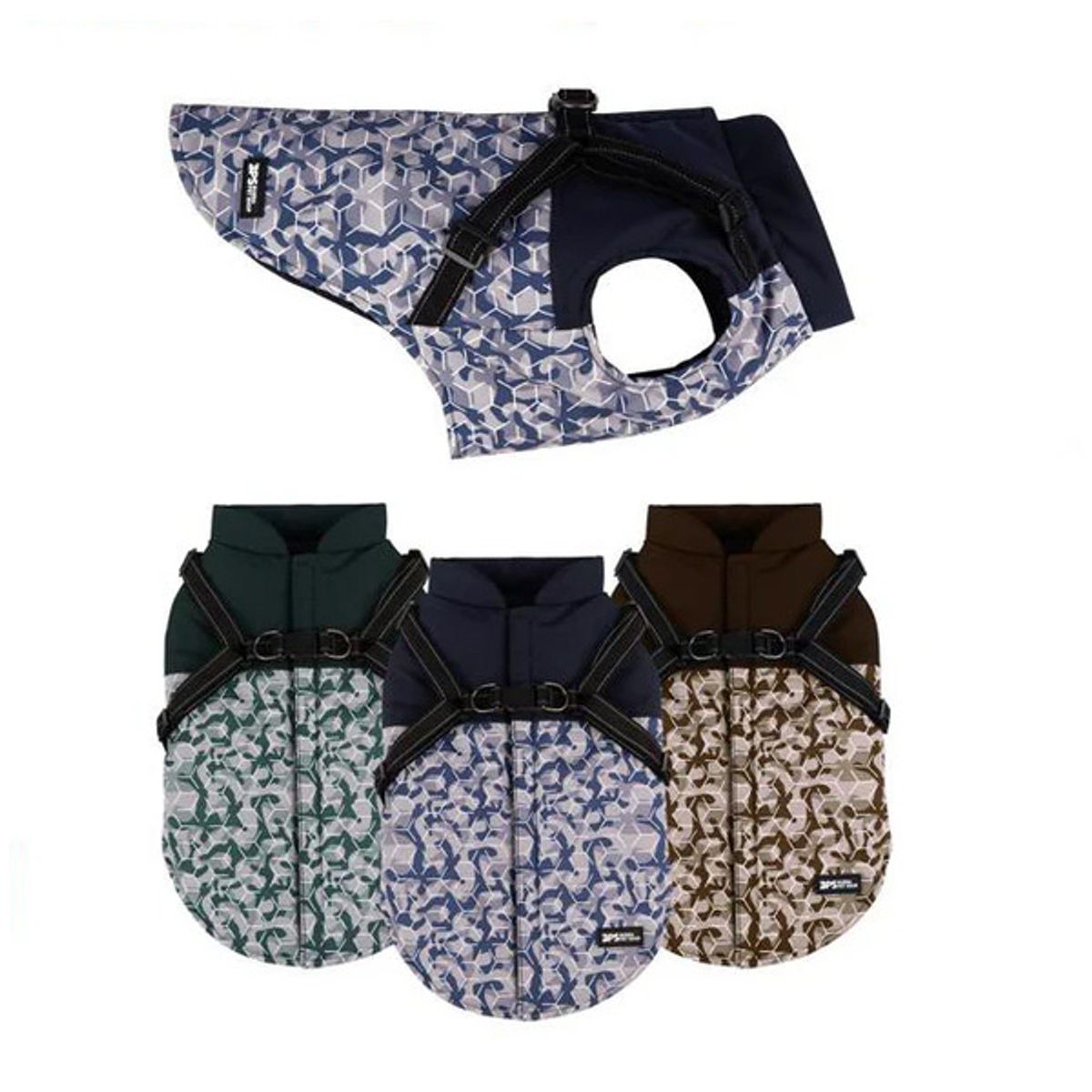 MARBEN PETS - Parka Wonder Dog Camo Con Arnes Reflectamente Azul Medium