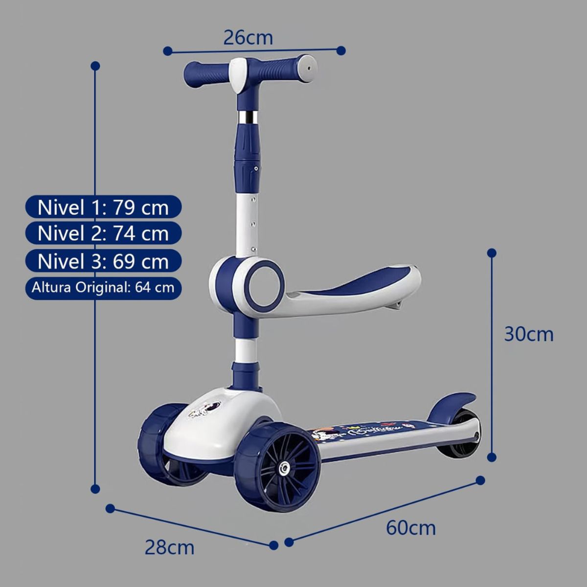 CRUSEC - Scooter Monopatín Ruedas Led Musical Plegable Niño Regulable