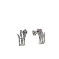 VANE COLLECTION - Aros mujer livianos fino baño rodio serpiente circones plateados