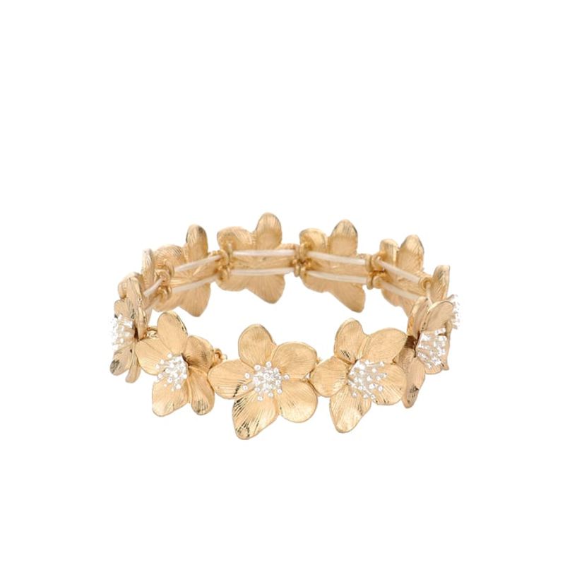 VANE COLLECTION - Pulsera mujer flores stretch dorada mate