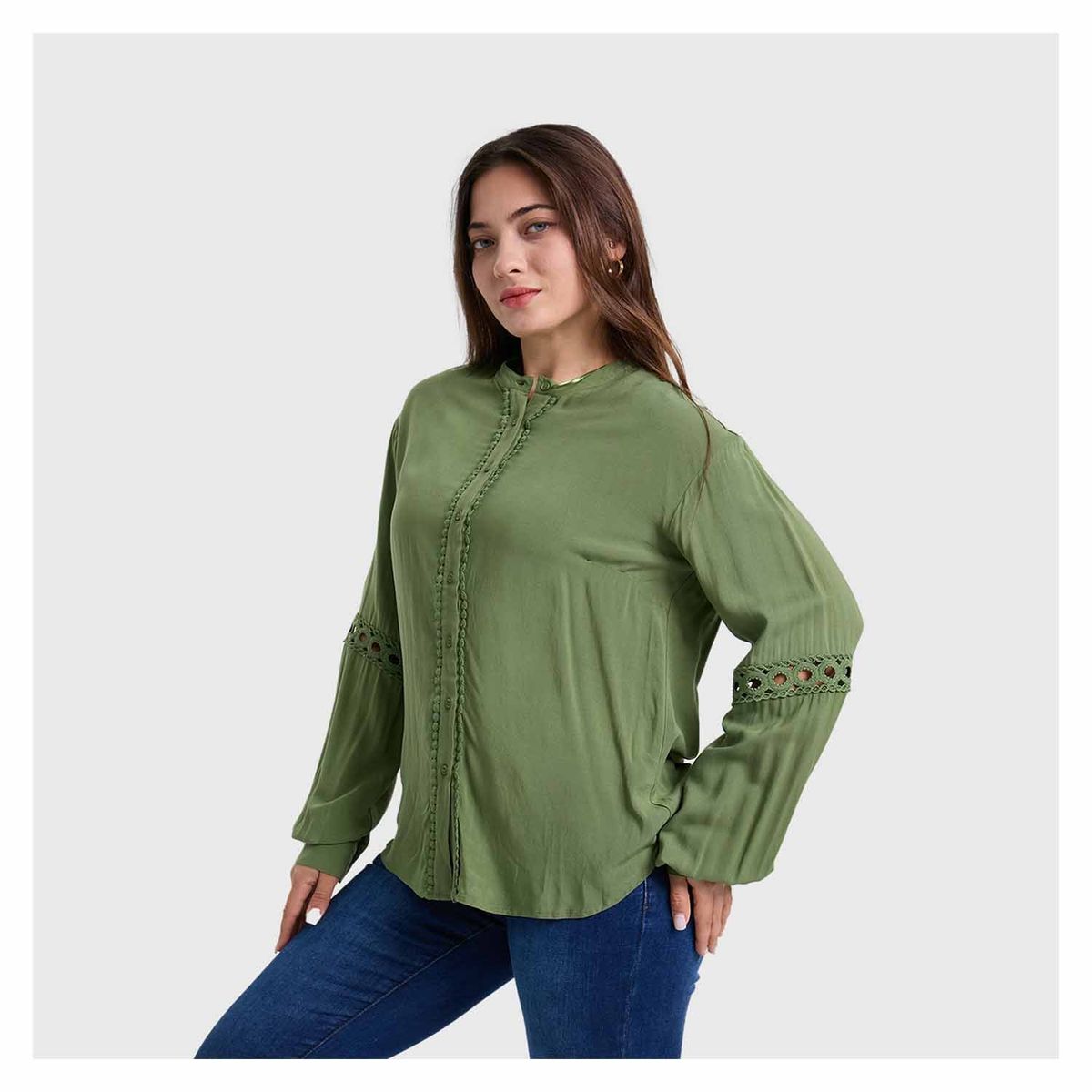 FASHION'S PARK - Blusa Mujer Macramé Lisa Verde Musgo Fashion's Park