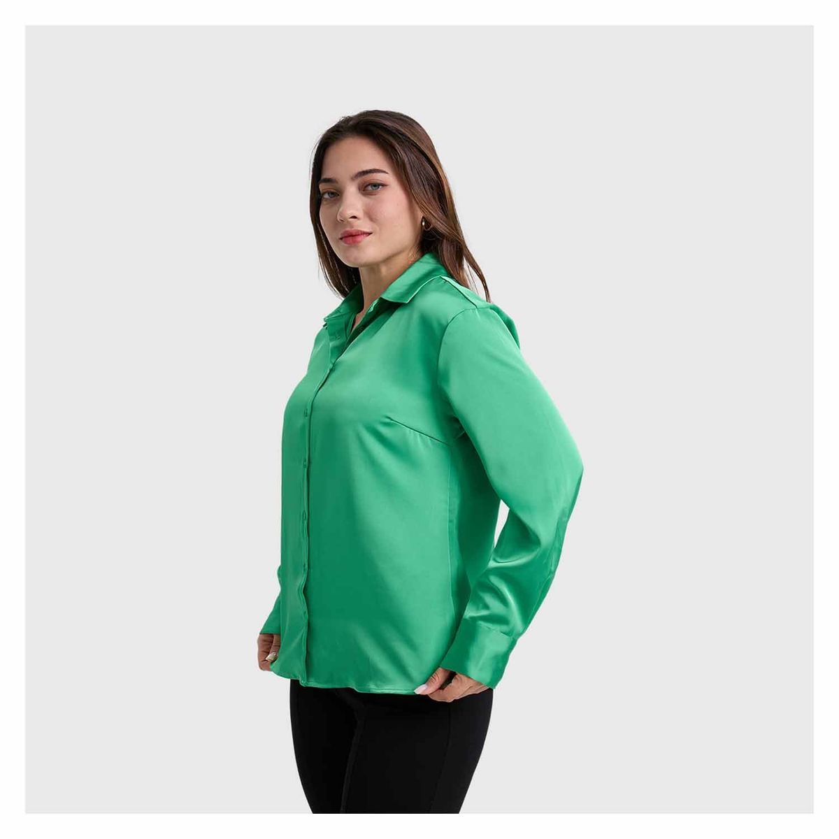 FASHION'S PARK - Blusa Mujer Satinada Abotonada Verde Fashion's Park