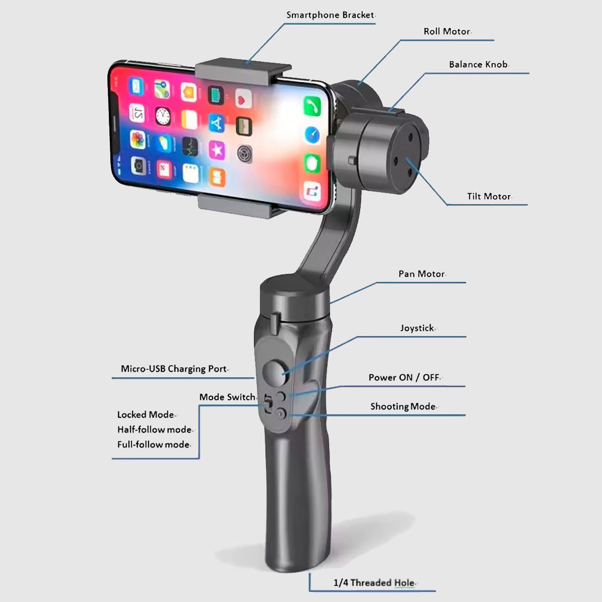JOICO - Estabilizador De Celulares Y Camaras De Accion 3-Axis Gimbal