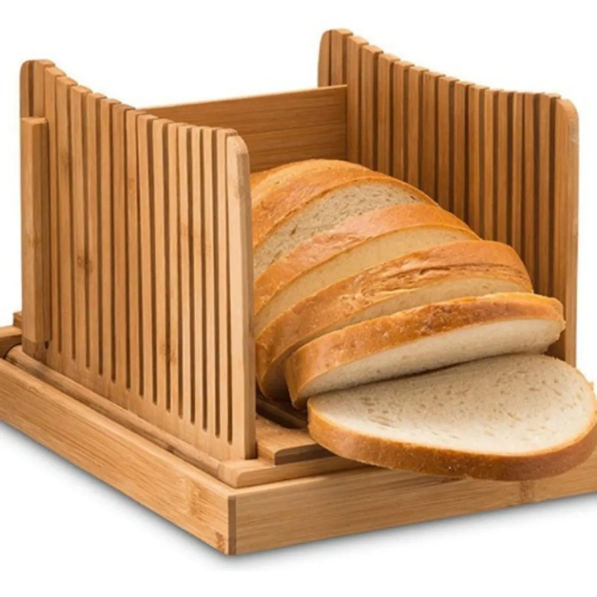 ANYHOGAR - Rebanadora De Pan De Bambú Con Bandeja Colectora De Migas