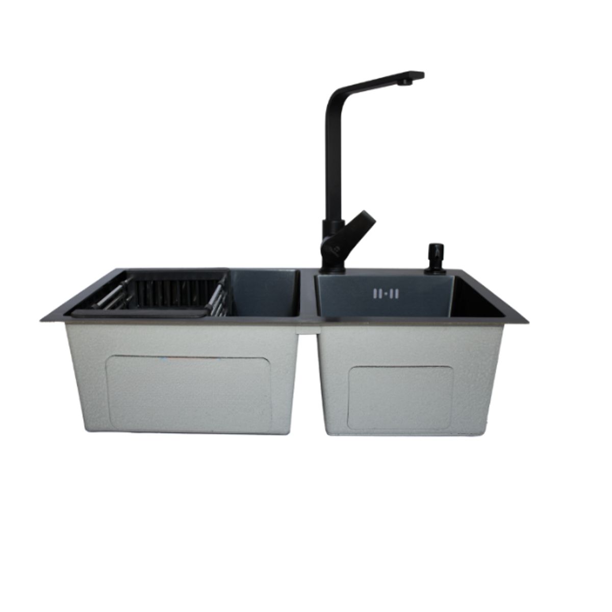 MODERN SPACE - Lavaplatos 68x38 Cm 2.5 Mm Black + Llave Notte + Dispensador