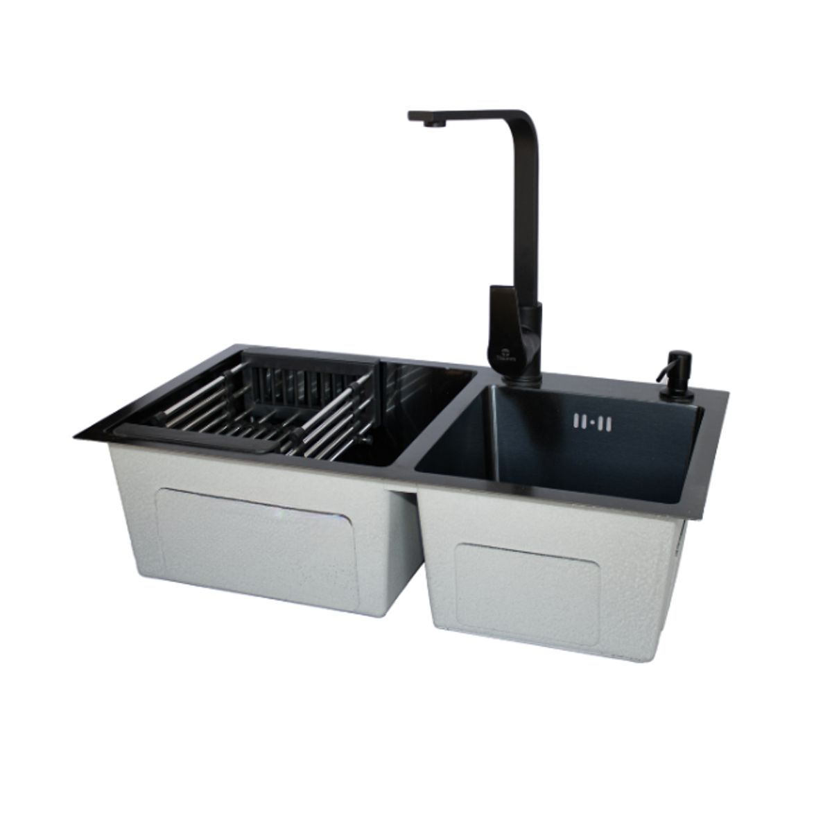 MODERN SPACE - Lavaplatos 68x38 Cm 2.5 Mm Black + Llave Notte + Dispensador