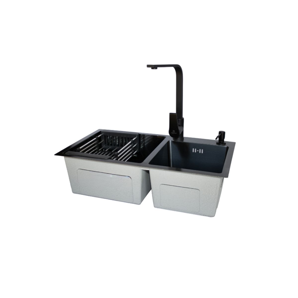 MODERN SPACE - Lavaplatos 68x38 Cm 2.5 Mm Black + Llave Notte + Dispensador