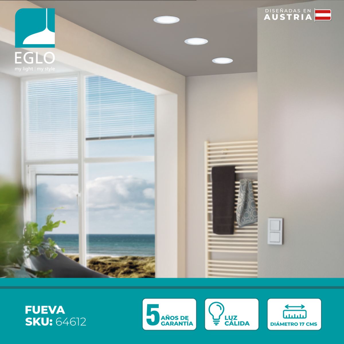 EGLO - Foco Embutido Metal Fueva Led  Dm17Cm Neutral 11W 1400Lm IP20