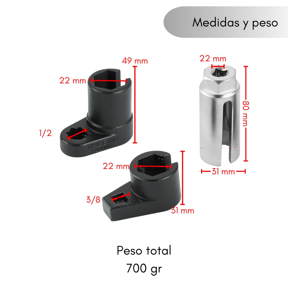 GENERICO - Kit 3 Dados Sensor Oxigeno 3 Pcs 1/2 y 3/8  Pro