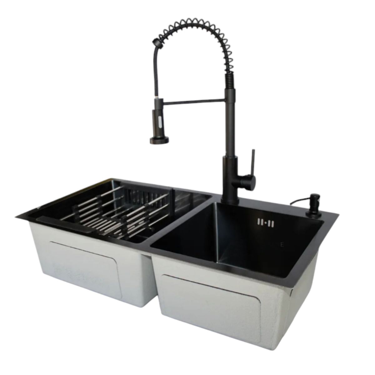 MODERN SPACE - Lavaplatos 68x38 Cm 2.5 Mm Black + Llave Industrial + Dispensador