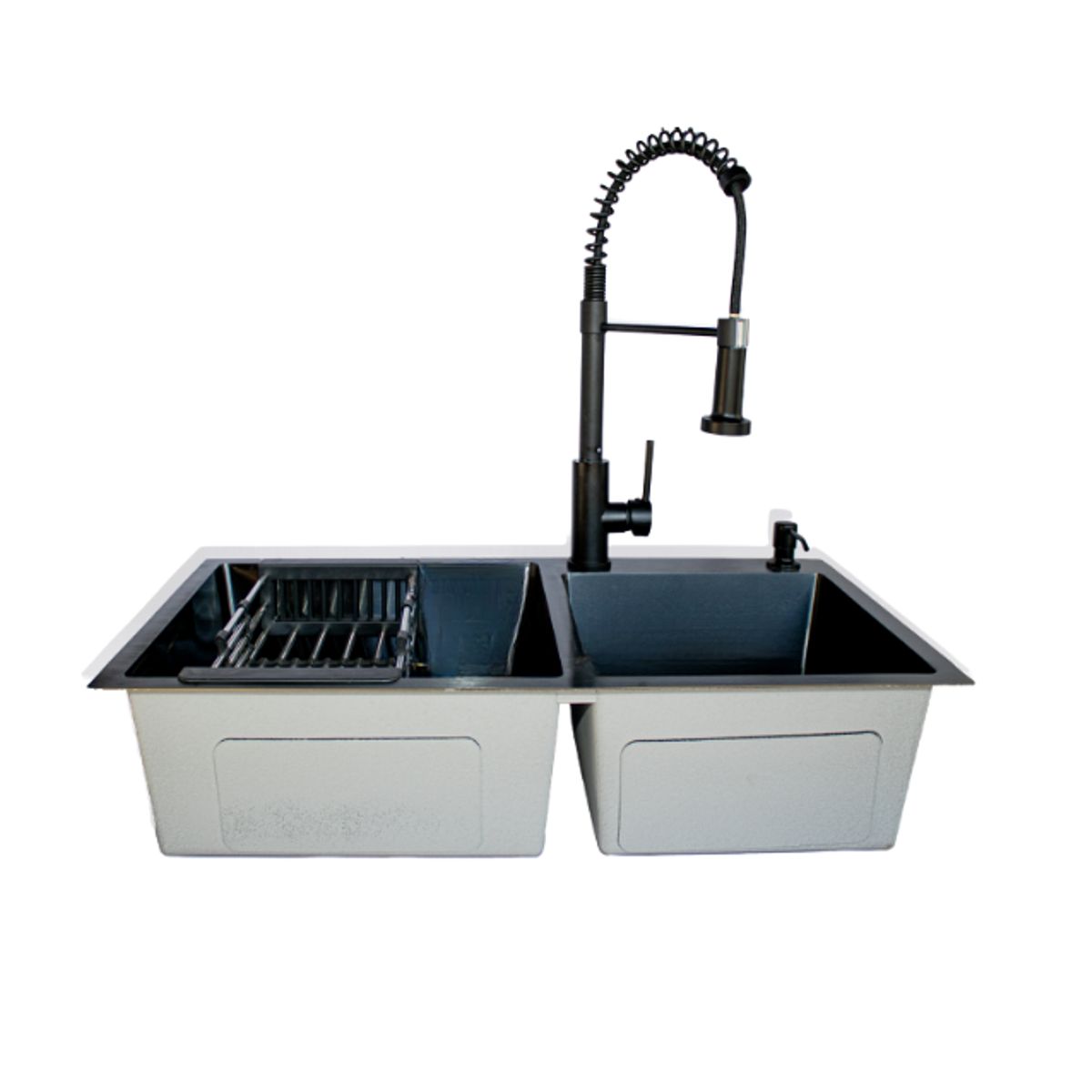 MODERN SPACE - Lavaplatos 68x38 Cm 2.5 Mm Black + Llave Industrial + Dispensador