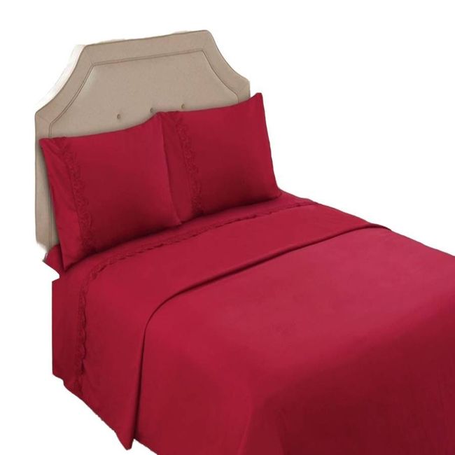 GENERICO - JUEGO DE SABANAS 144 HILOS 2 PLAZA ROJO