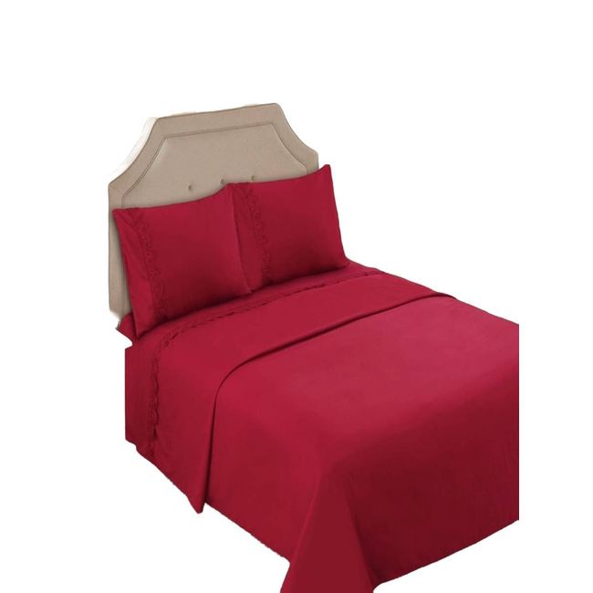 GENERICO - JUEGO DE SABANAS 144 HILOS 2 PLAZA ROJO