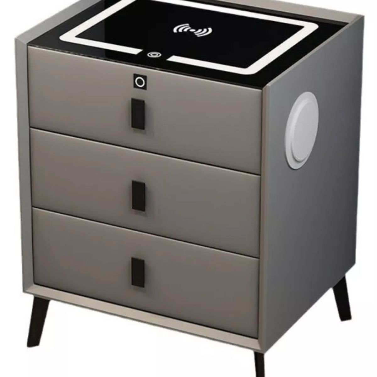 WARRIOR - Velador 3 Cajones Huella, Carga Inalámbrica Parlante Y Luz Gris