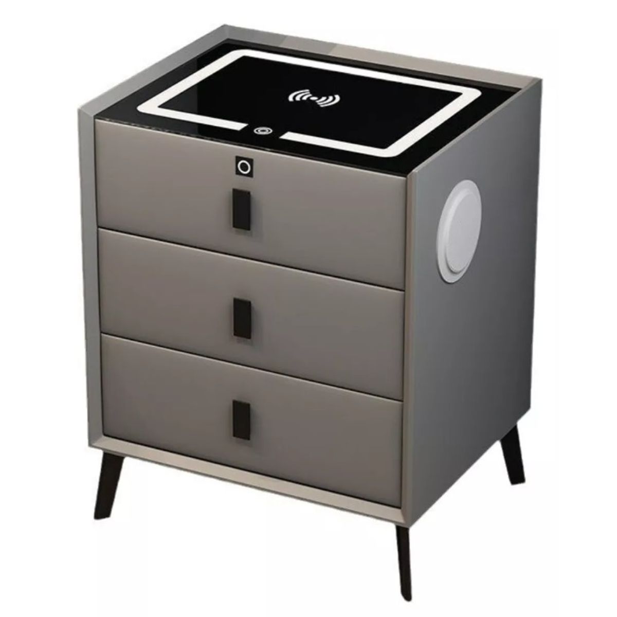 WARRIOR - Velador 3 Cajones Huella, Carga Inalámbrica Parlante Y Luz Gris