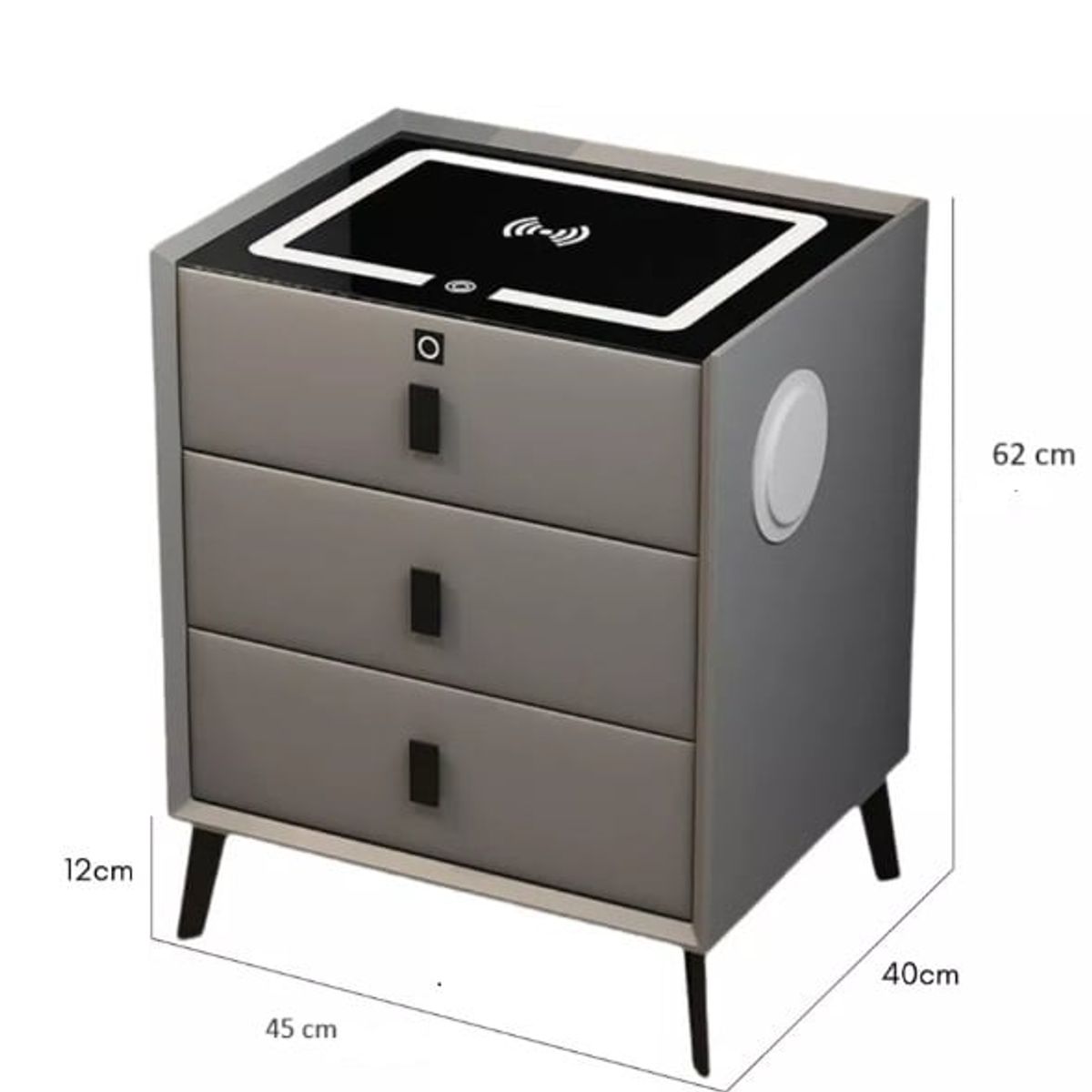 WARRIOR - Velador 3 Cajones Huella, Carga Inalámbrica Parlante Y Luz Gris