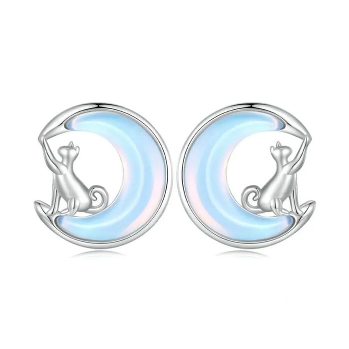 GENERICO - Aros gato piedra luna plata 925 joya juvenil mujer