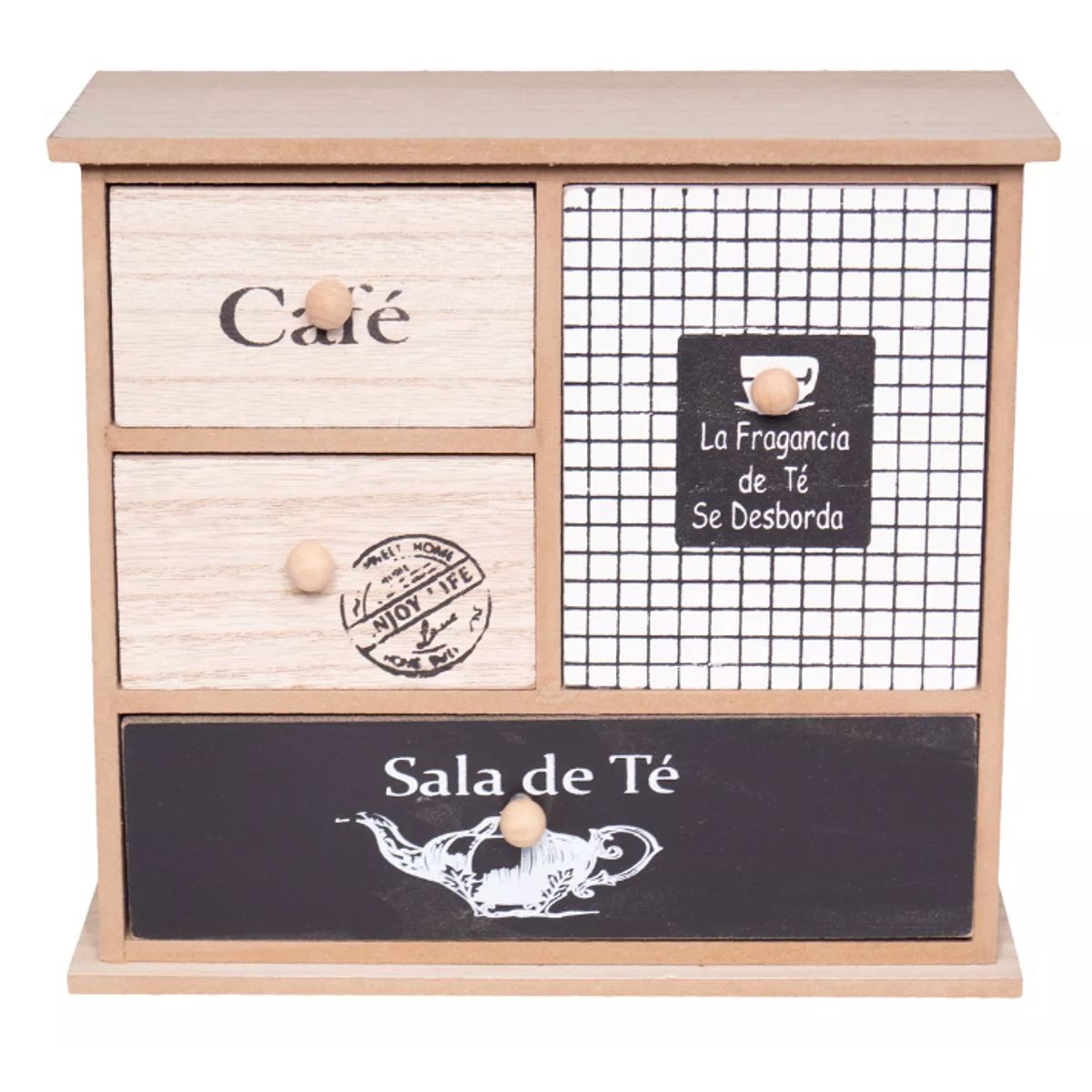 NO LOGO - Cajonera De Madera 4 Compartimentos