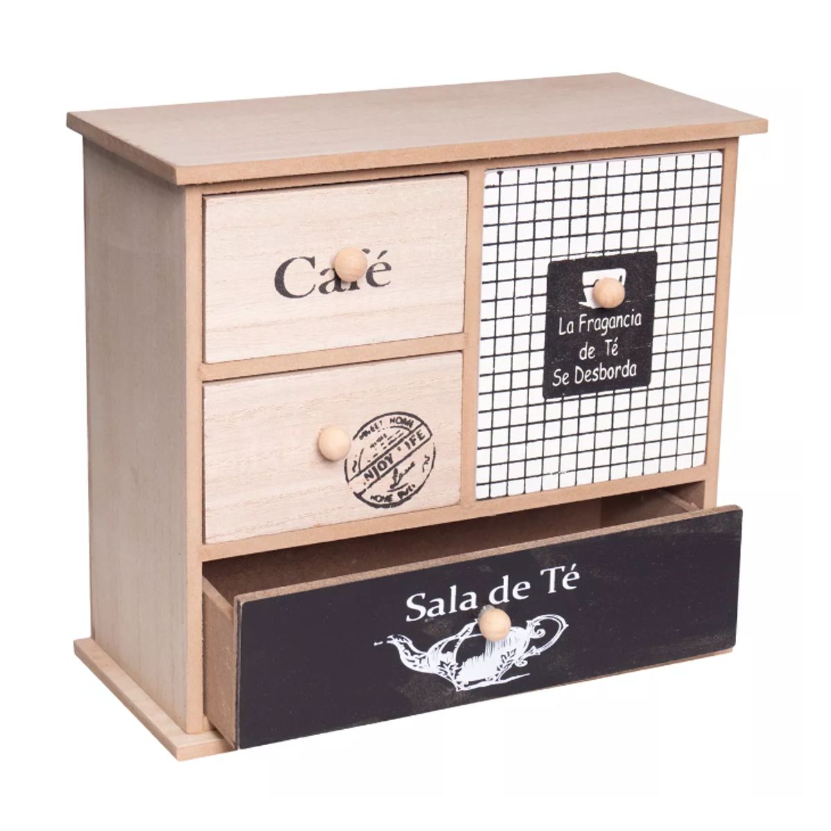 NO LOGO - Cajonera De Madera 4 Compartimentos