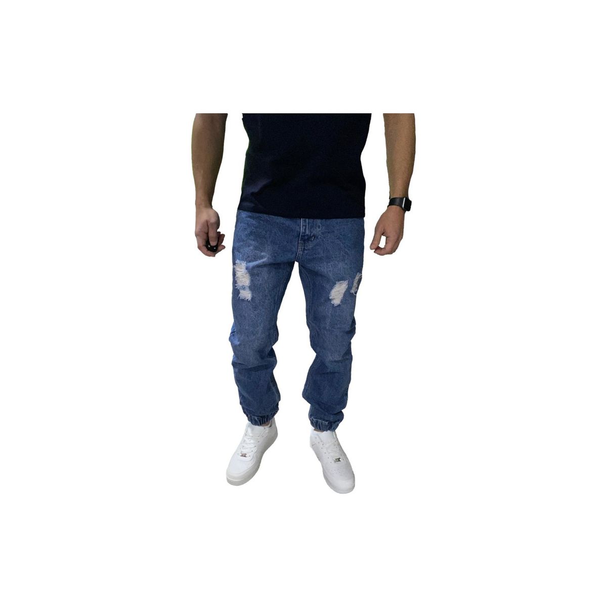GENERICO - Joggers Jeans Mom Rasgado Tela Rígida Azul GENERICO