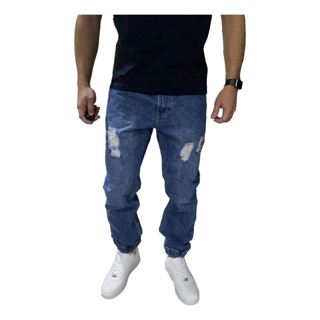 GENERICO - Joggers Jeans Mom Rasgado Tela Rígida Azul GENERICO